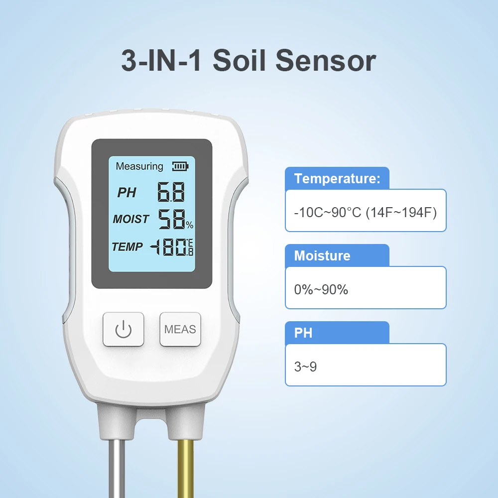 3in1 เครื่องทดสอบดิน PH/ความชื้น/อุณหภูมิดิจิตอล LCD Meter โลหะทนความร้อน Sensor ความชื้นสําหรับพืชดอกไม้สวน