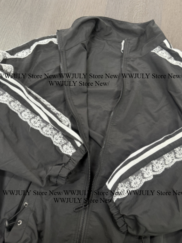 レースパッチワークストライプ日焼け防止ジャケット女性のための 2025 新しい韓国因果ジッパースタンドネックカーディガンコートトップデザイン