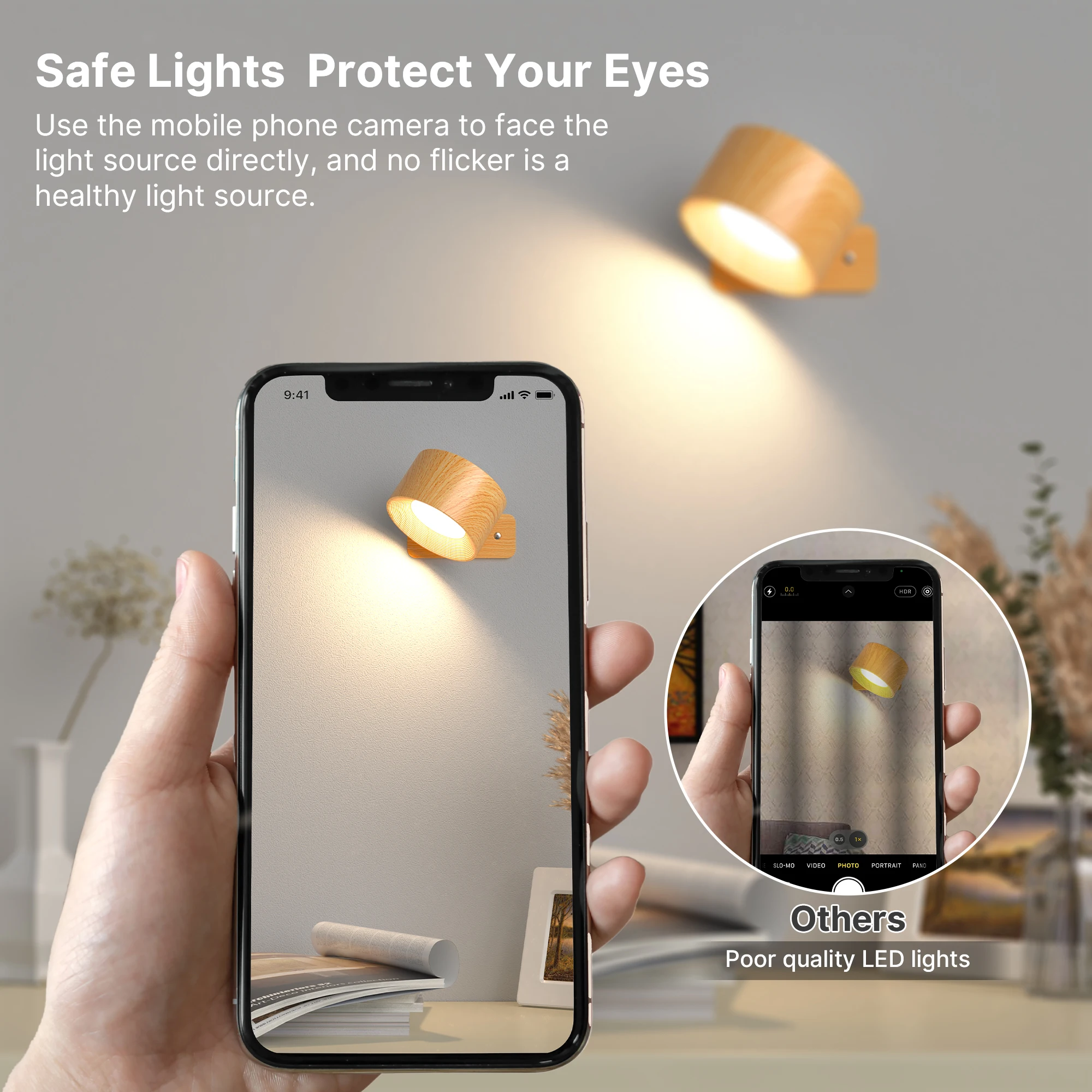 Apliques de pared LED de 1 ud./2 uds., 3 niveles de brillo, 3 modos de color, luces de pared, funciona con pilas 360 °   Lam de pared con control táctil giratorio