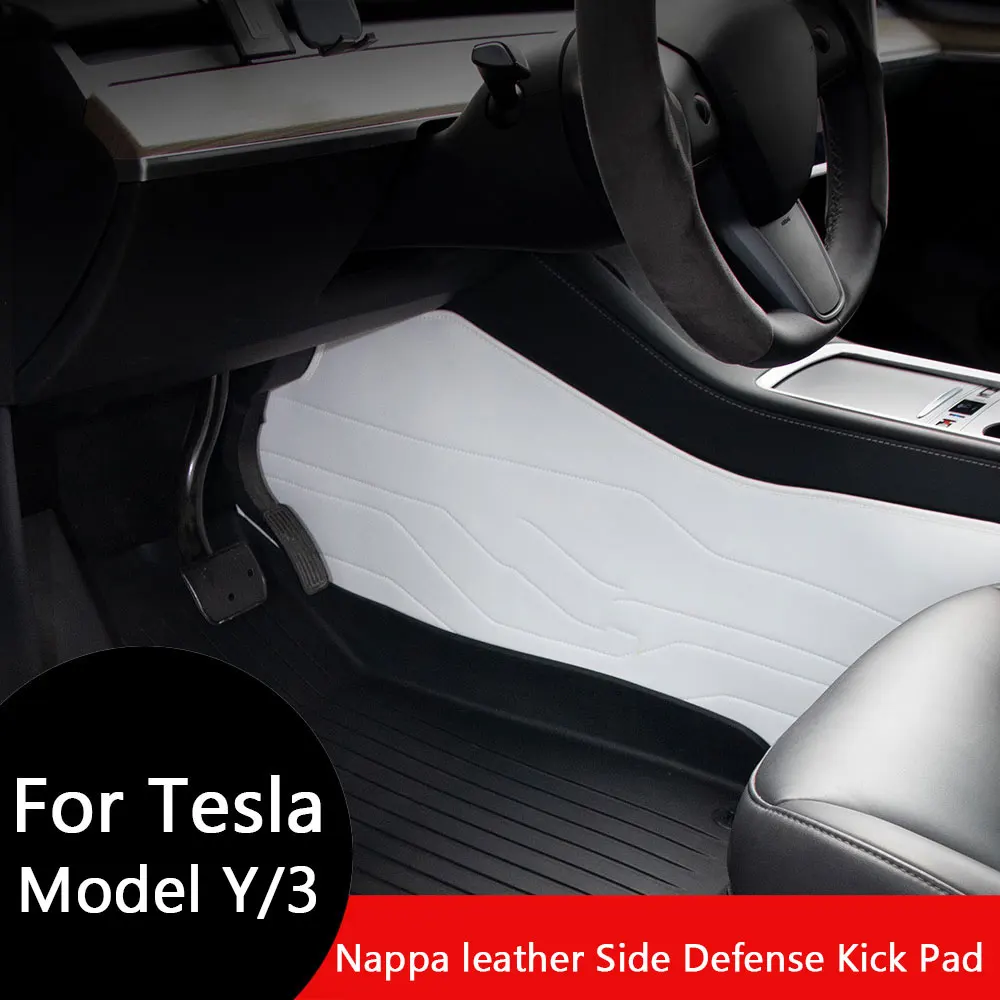 2025 para tesla modelo y juniper nappa couro lateral defesa kick pad modelo 3 highland controle central protetor pé almofada interior