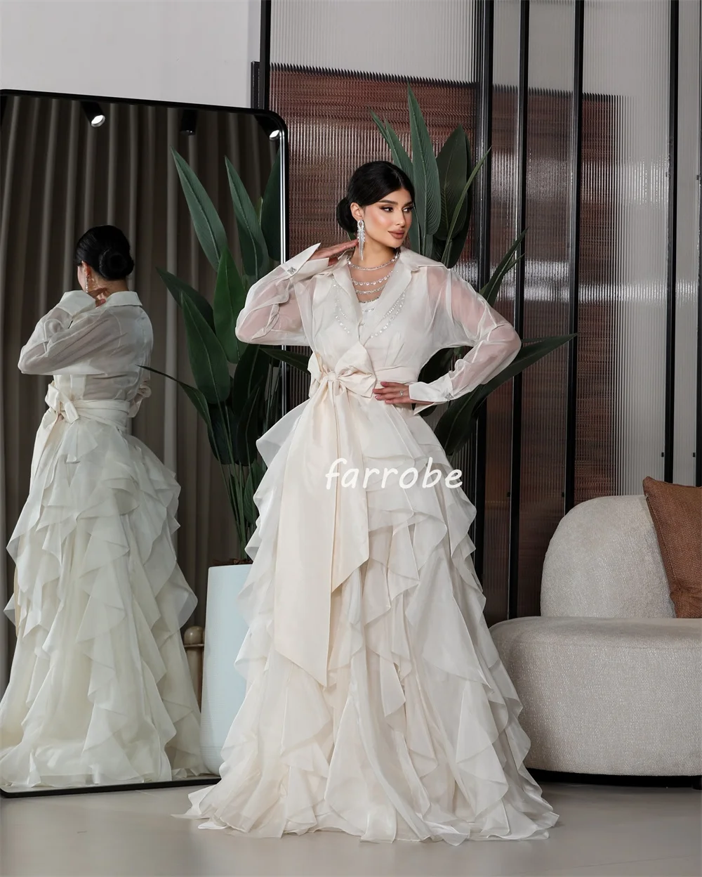 Personalizado intrincado moda organza plissado ruched drapeado faixa arco a linha com decote em v vestidos longos sob medida vestidos de ocasião formal