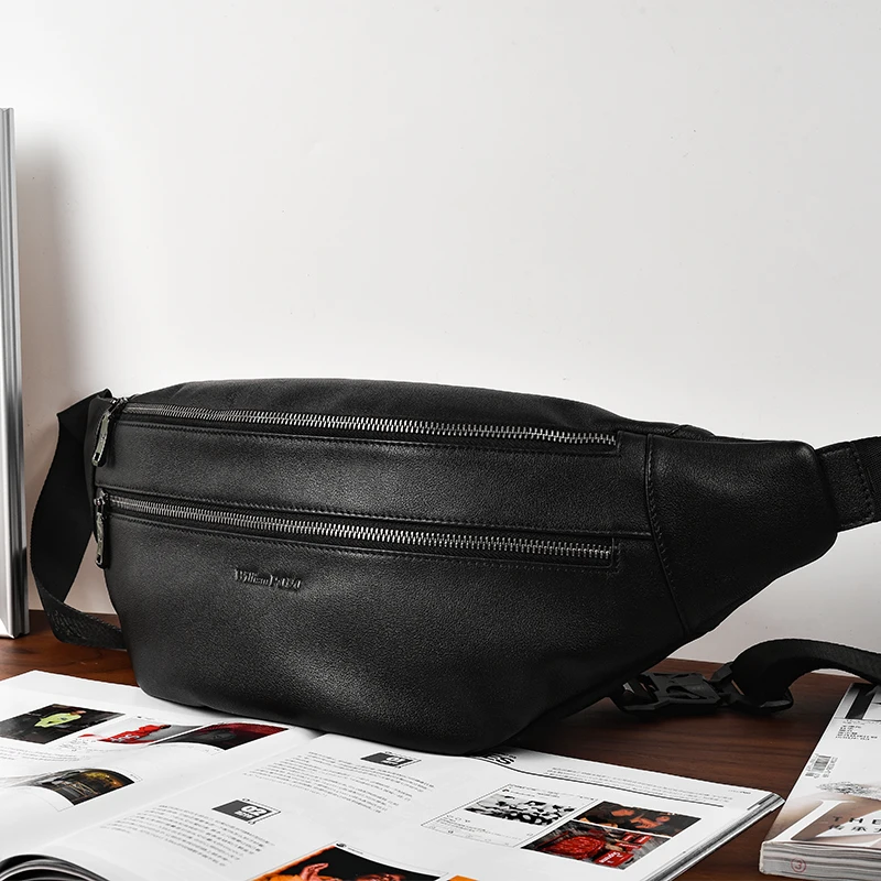 Riñonera hecha de cuero genuino para hombre, bolso de pecho de moda, bolso informal personalizado