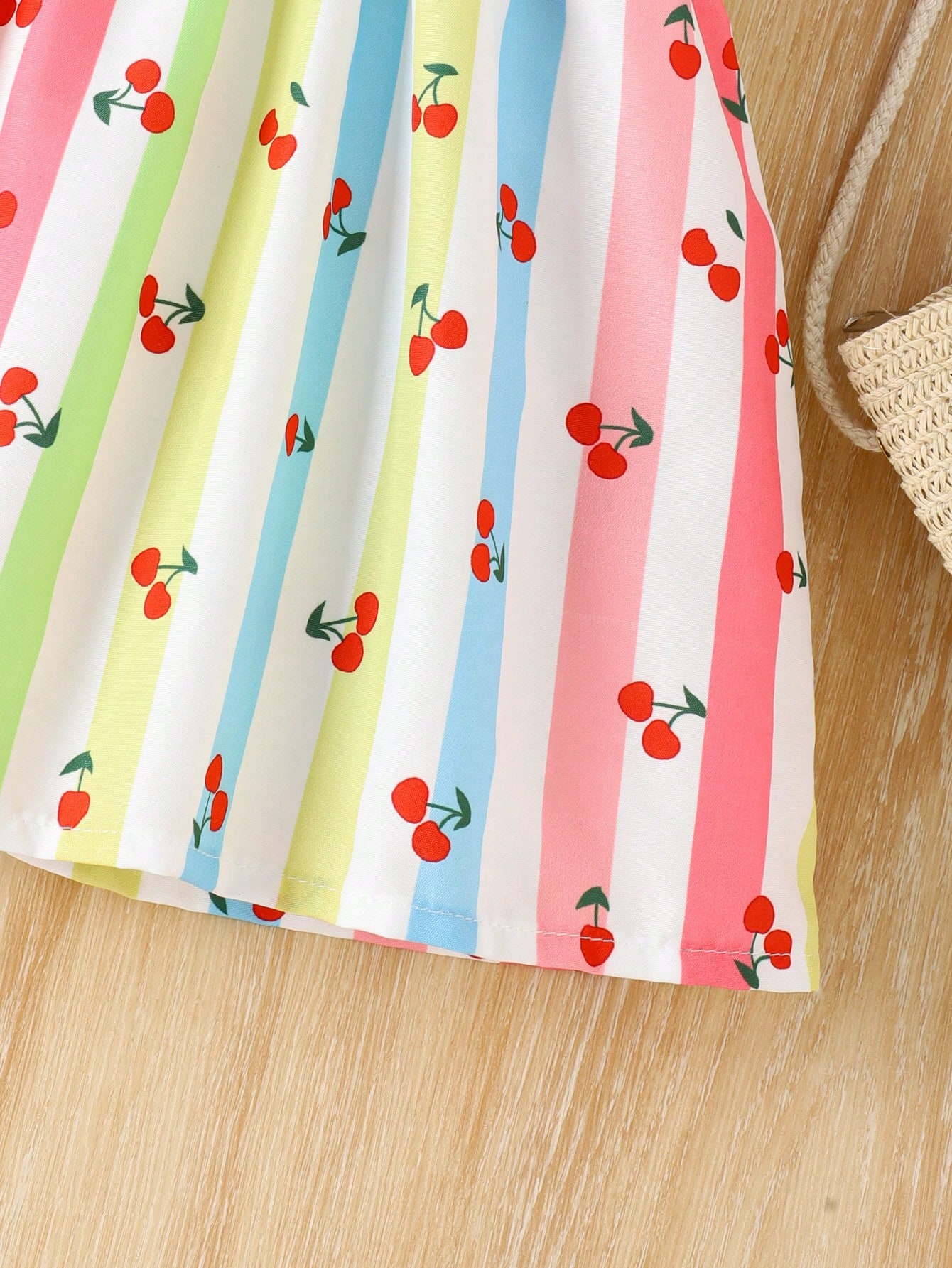 Robe d'été décontractée pour petites filles, respirante, mignonne, couleur cerise, imprimé rayé, nœud rose, ruban, sans manches