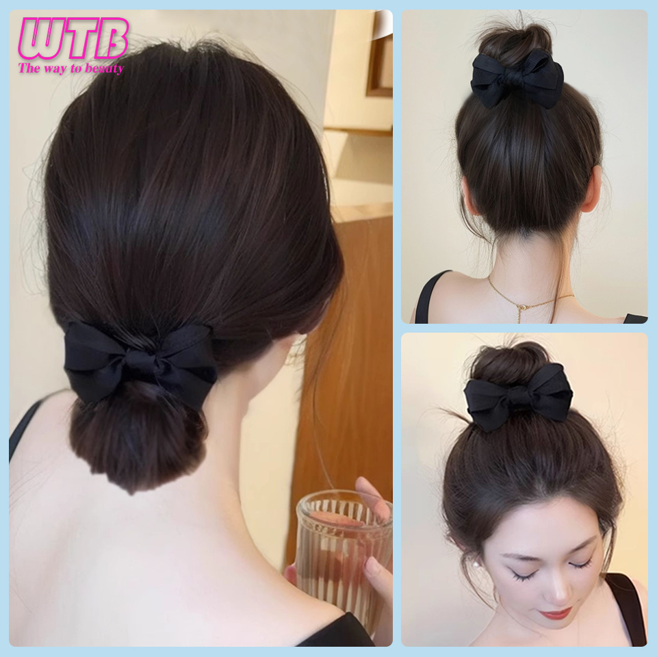 Peruca de coque sintético feminino arco garra clipe chignon peruca flor bud preto integrado resistente ao calor peruca de cabelo para uso diário