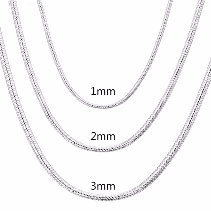 45-60cm 925 Sterling Silver 1MM/2MM/3MM solid Snake Chain Necklace For Men Women Fashion Jewelry for pendant free shipping