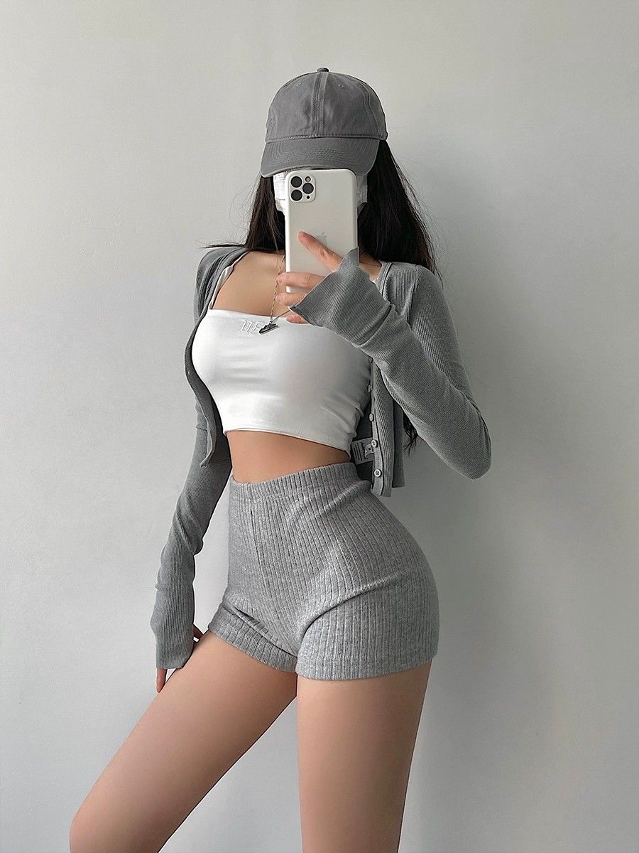 American Style Shorts Women High Waist Sheath Stretch Solid Knitting Hot Trousers Sexy Spice Girls Summer Simple Sporty Casual