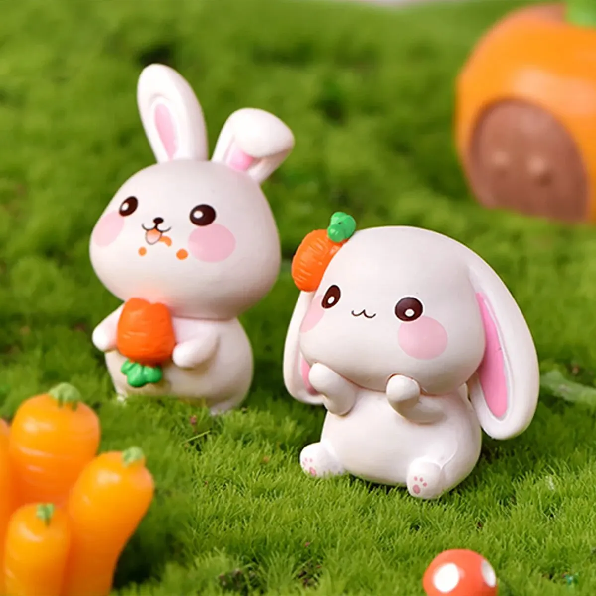 4 個セットの樹脂かわいいウサギの装飾品 DIY キーホルダーミニチュア風景アクセサリーホームデスクトップ車のインテリア装飾