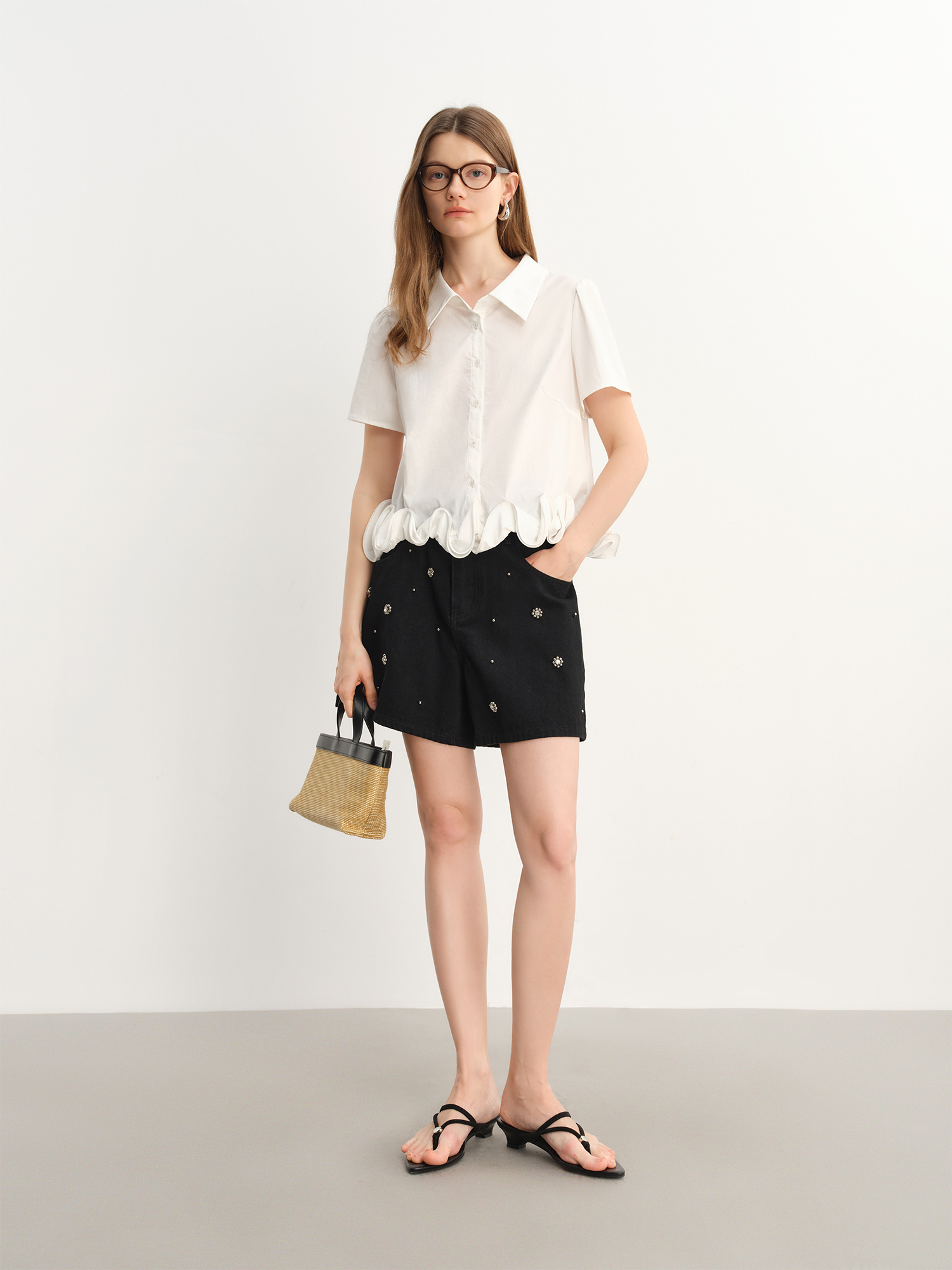 DUSHU Женские стильные джинсовые шорты больших размеров с бисером - Новое поступление лета - Эластичные непринужденные повседневные брюки для похудения 25DS82376