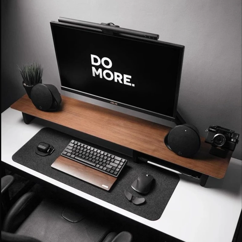 ไม้วอลนัทคอมพิวเตอร์ Riser พร้อมลิ้นชัก Desktop Storage Rack Double-Layer ขาตั้ง Modern Office Space Saving Organizer
