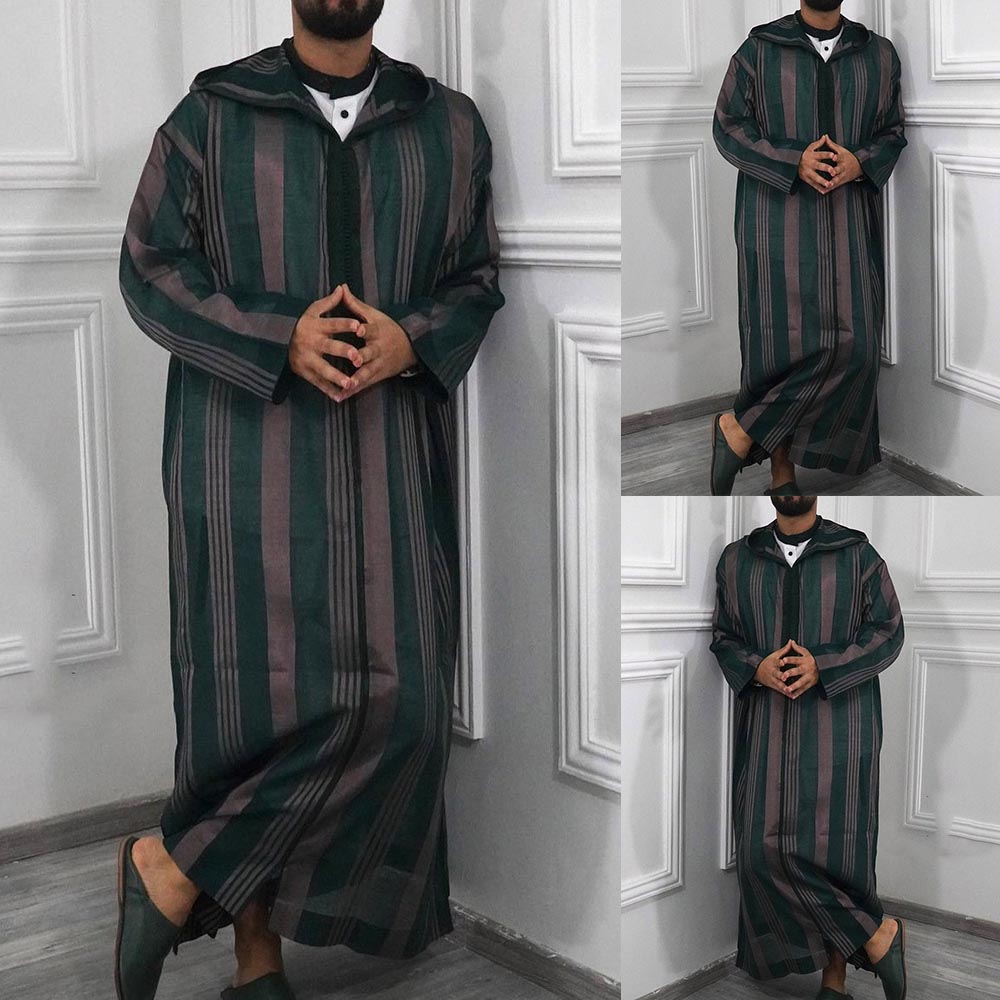 Clothes Men Robe Summer Thobe Caftan Dubai Hooded Jubba Kaftan Long Sleeve Men Kaftan Muslim Patchwork Saudi Arab