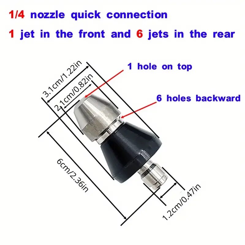 Metal 1/4"Quick High Pressure Washer 6 Jet Nozzle Universal Washing Machine Drain Pipe Dredging Cleaning Nozzle