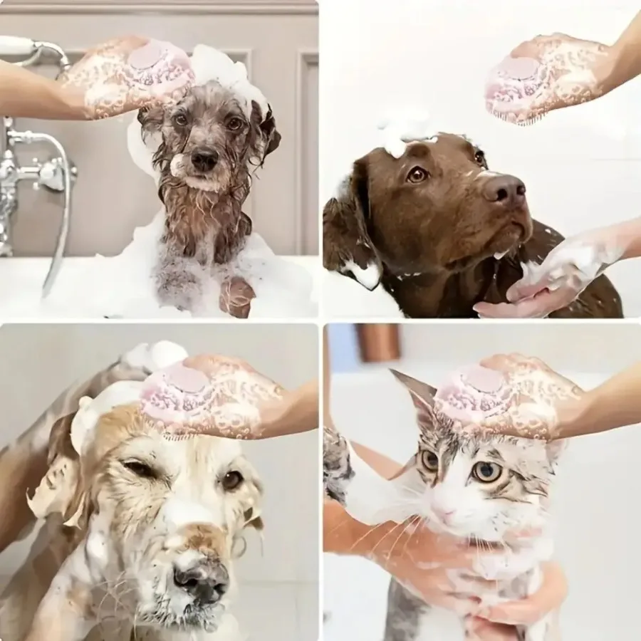 1 stuks zachte hondenbadborstel - zachte massage met shampoodispenser - efficiënte kattenverzorgingsborstel voor een poten-itieve reiniging