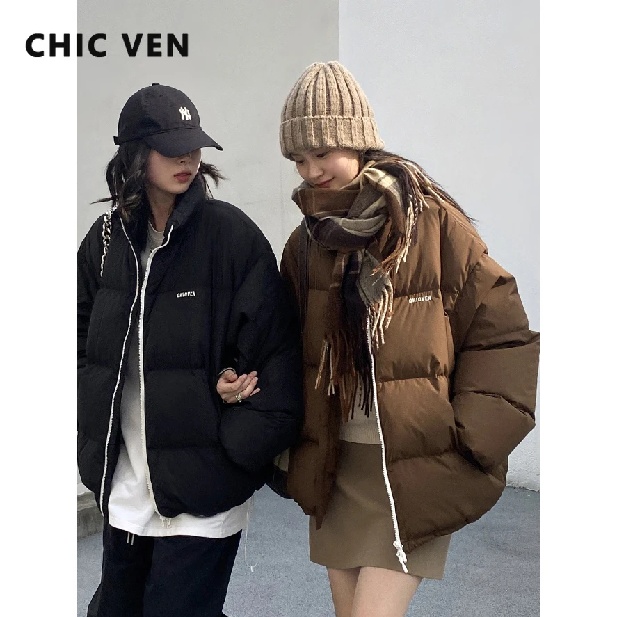 CHIC VEN Damen-Daunenmäntel, solide 90er-weiße Entendaunen, Stehkragen, weibliche Daunenjacke, warmer Damenmantel, Herbst-Winter 2024