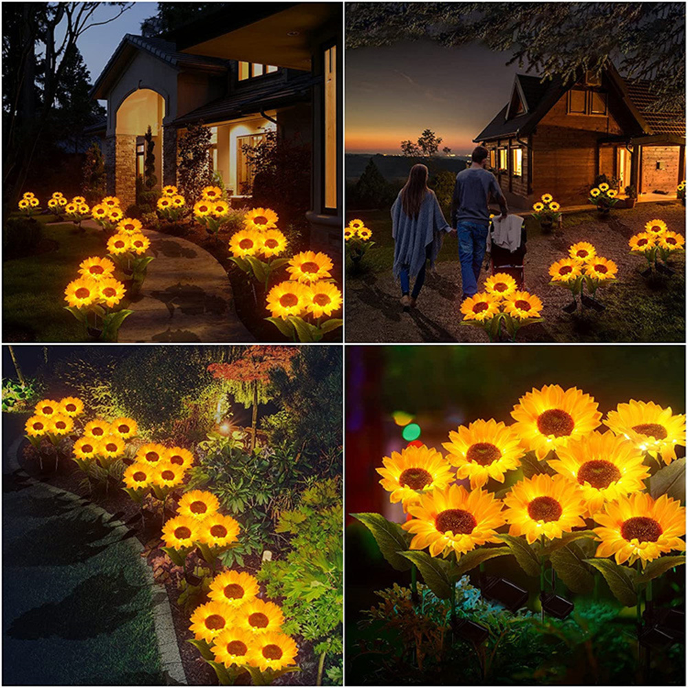 3-kops zonne-zonnebloemverlichting LED-lichtslinger buiten waterdicht tuin gazon feest kerstversiering lamp op zonne-energie