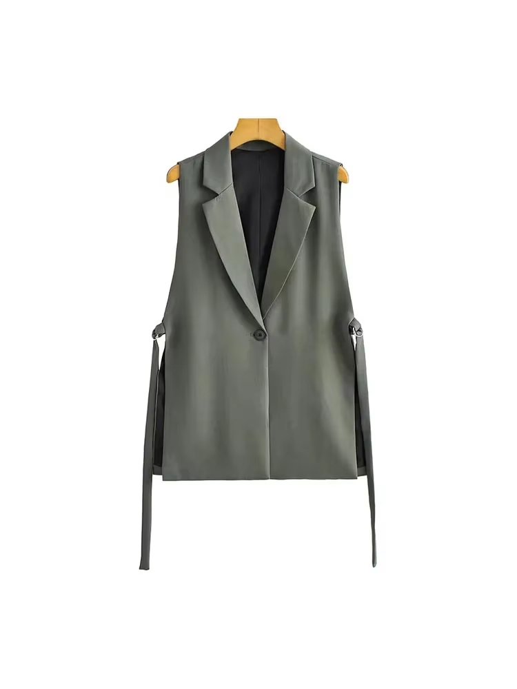 Frauen Mode Mit Wasserhähne Seitenschlitze Weste Vintage Ärmel Vorderen Knopf Weibliche Oberbekleidung Chic Weste Tops