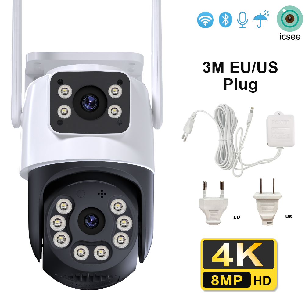 Cámara PTZ con Wifi para exteriores de 8MP, lente Dual, pantalla Dual, seguimiento automático AI, cámara de videovigilancia IP CCTV, Audio bidireccional