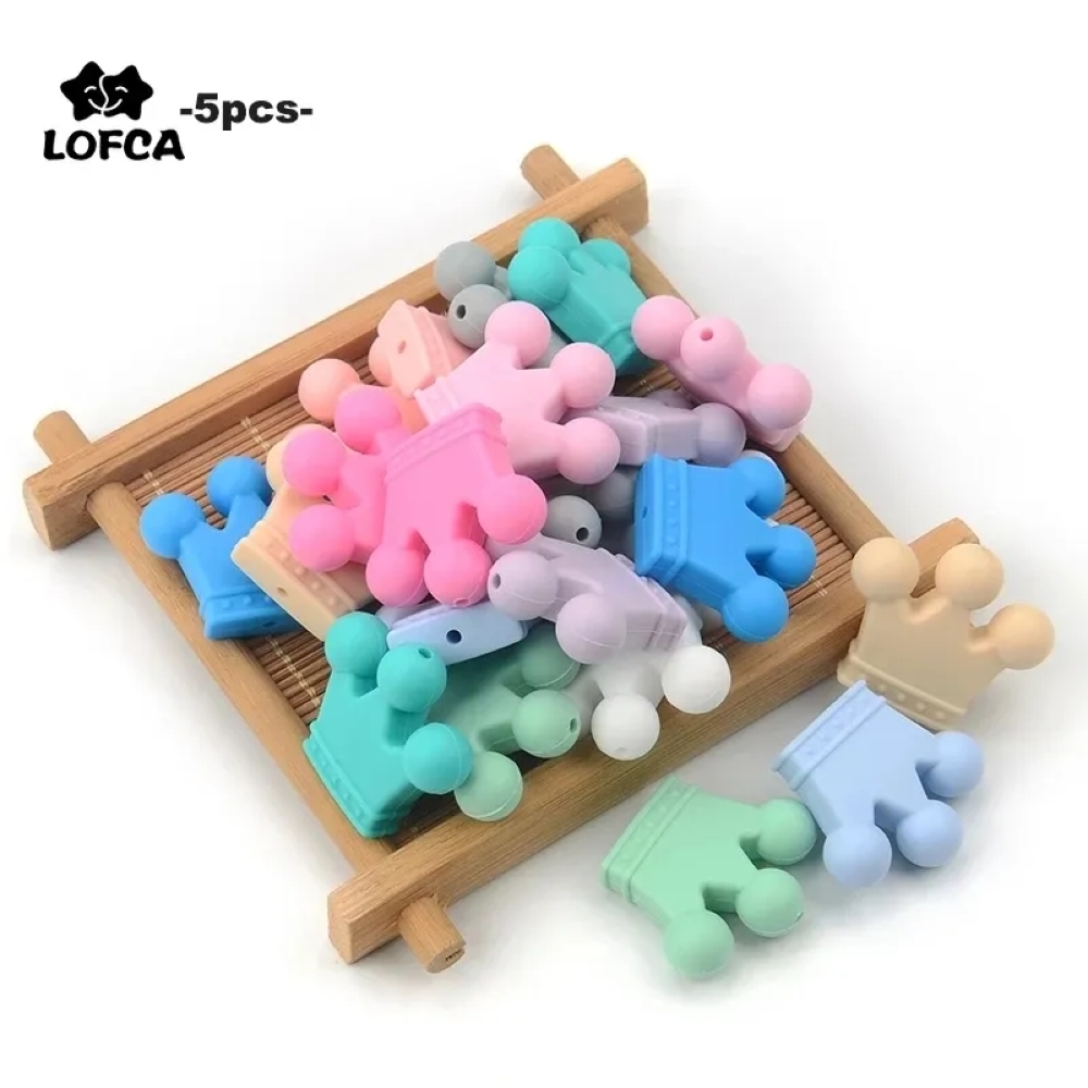 Krone Silikon Perlen 5 Stück Baby Beißring BPA FREI Silikon Zahnen Perlen Baby Kauen Zahnen Halskette DIY Schnuller Clips Zubehör