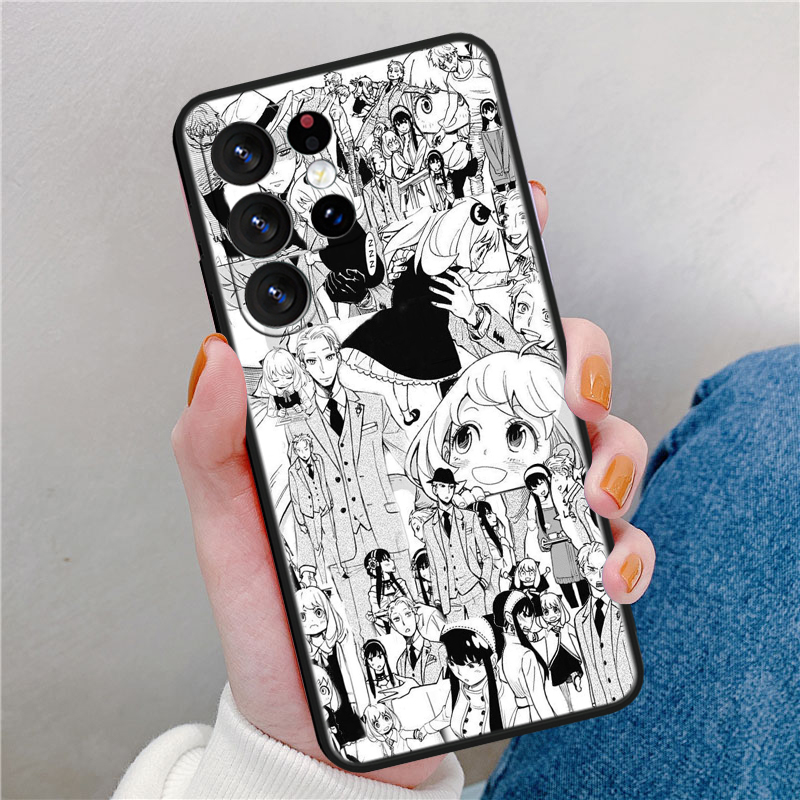 SPY×FAMILY casing penutup ponsel Anime hitam, untuk Galaxy Samsung S24 S23 S22 S21 S20 FE S10 Note 20 Ultra Plus Lite