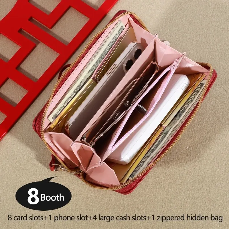 Nova carteira feminina europeia e americana bolsa de cartão com zíper bolsa bordada para celular