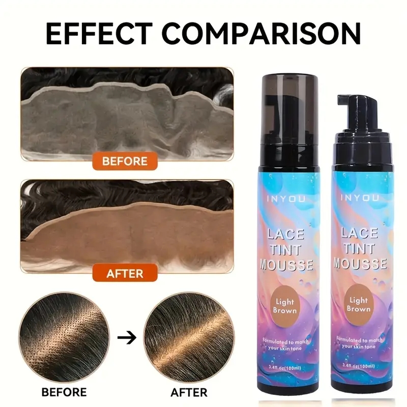 Mousse de matiz de renda para perucas – Mousse de matiz de renda de longa duração, fácil de aplicar e natural