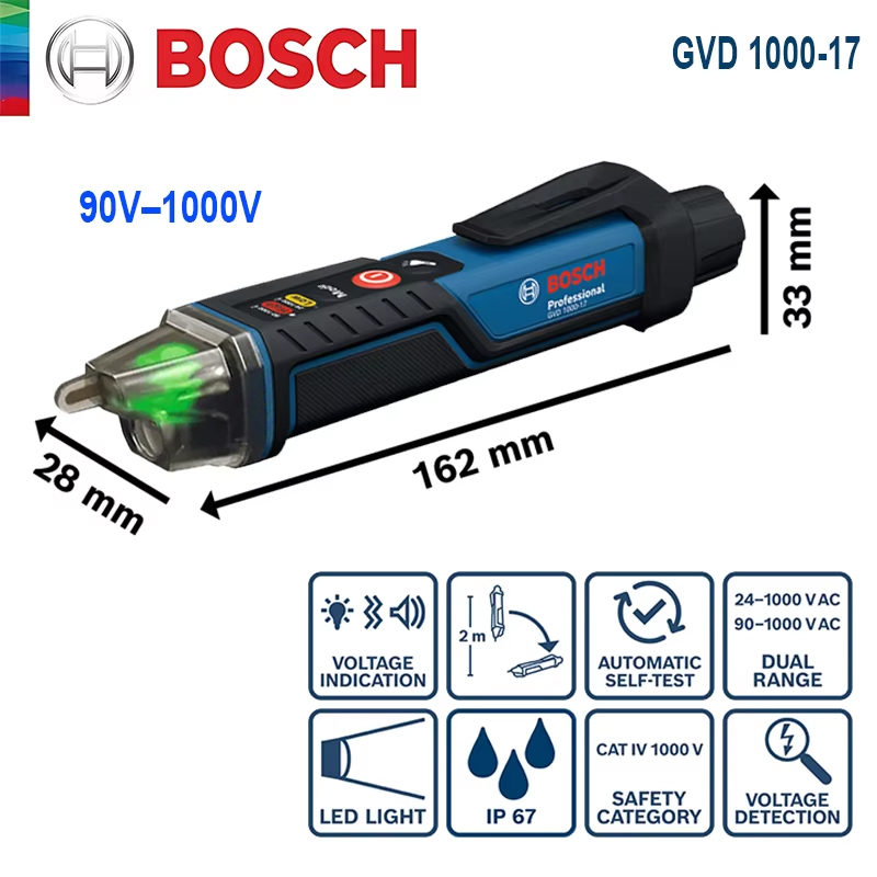 Bosch GVD 1000-17 Бесконтактный детектор напряжения 24 В-1000 В Индикатор напряжения Тестер Ручка Напряжение Самотест Интеллектуальный искатель точки останова