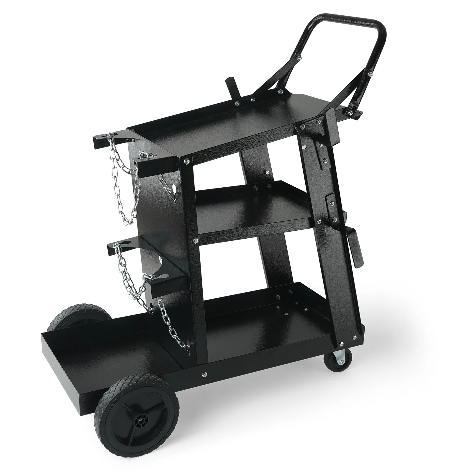 SucceBuy Welding Cart 3-Tier Welder Cart with Swivel Wheels Safety Chains Rolling Tank Storage for Plasma Cutter Welding Machine