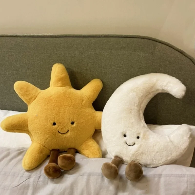 คุณภาพสูง Smile Face Moon สีเหลือง Sun Plushie เบาะตุ๊กตาน่ารักสภาพอากาศ Plush ของเล่นสําหรับตกแต่งห้องนอนเด็กโซฟาโยนหมอน