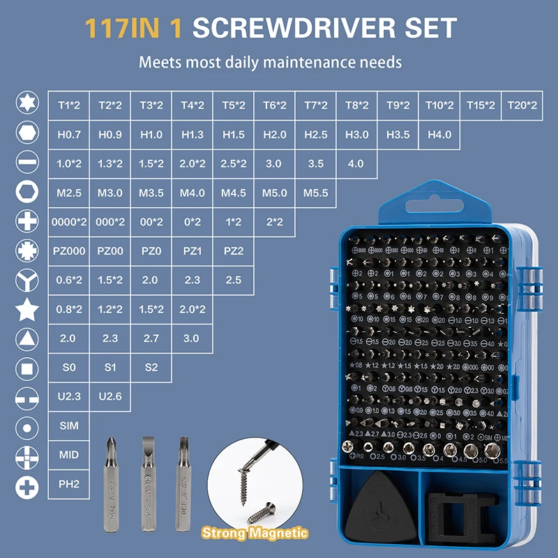 115/117 in 1 Precision Screwdriver Set Magnetic Hex Screw Driver Bits Hand Tool Kit for Xiaomi Mac PC Mobile iPhone Repair