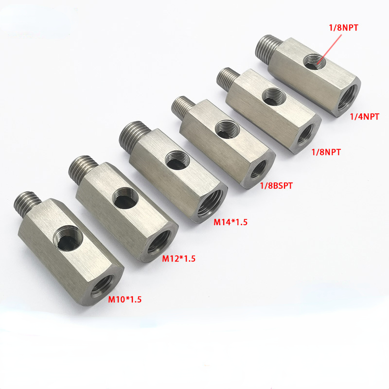 Stainless Steel Side Holes Oil Pressure Sensor Connector 1/8"NPT Female To M12 M10 M14 Feed Line Gauge Tee Adapter