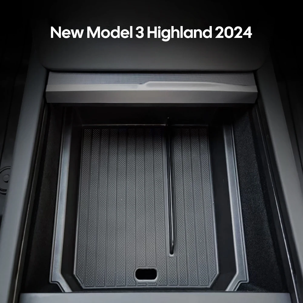 For Tesla Model 3+ Highland 2024 Center Console Eyeglasses Storage Case Armrest Storage Box Upper&Lower Flocking Accessories New