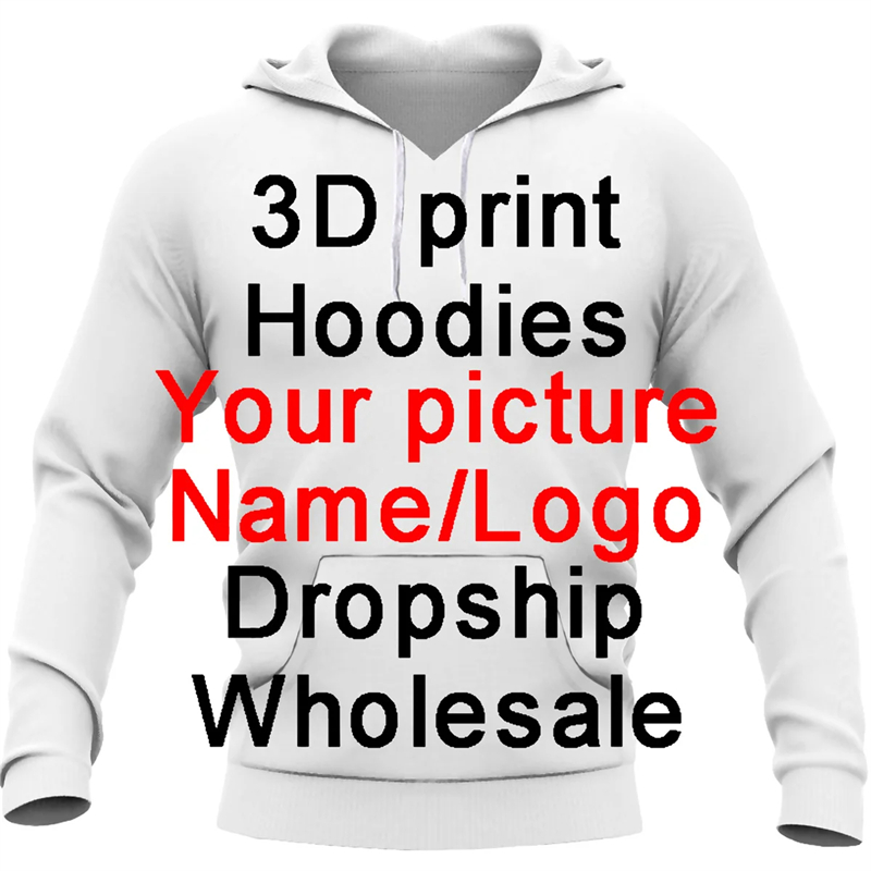 DIY personalizado su logotipo de marca 2024 lo más nuevo otoño primavera Casual de manga larga sudaderas con capucha para hombres impresión 3d sudaderas con capucha jerseys