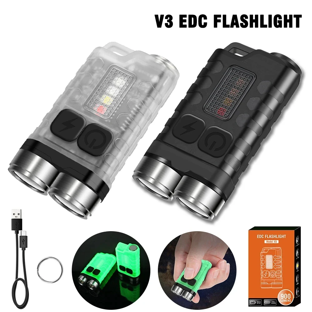 Tragbare Mini-Schlüsselanhänger-LED-Taschenlampe, Typ C, wiederaufladbar, für Camping, Wandern, Laterne, hohe Leistung, leuchtendes Blitzlicht, Taschenlampe
