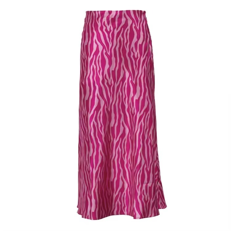 Elegante Zebra Zomer Rokken Vrouwen Hoge Taille Satijn Roze Lange Jurken Vintage Fishtail Rok Mode Dame Dameskleding