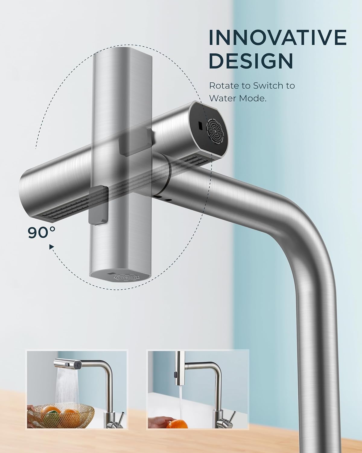 蛇口用ステンレス鋼噴霧器,床に取り付けられた水,シンクミキサー,シングルホール,滝,ホットとコールド,4つのモード,3668