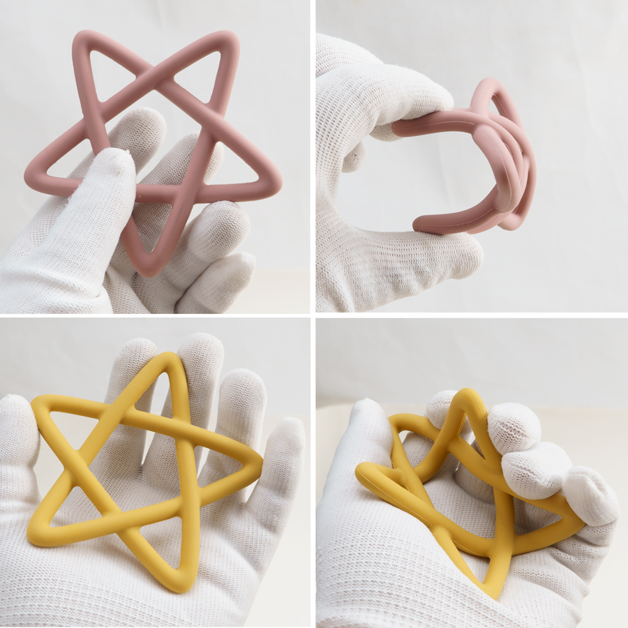 Benutzerdefinierte Food Grade Pentagramm Form Baby Spielzeug Kinder Hand Beißringe Silikon Sensorischen Beißring Spielzeug Für Kleinkind Baby Zubehör