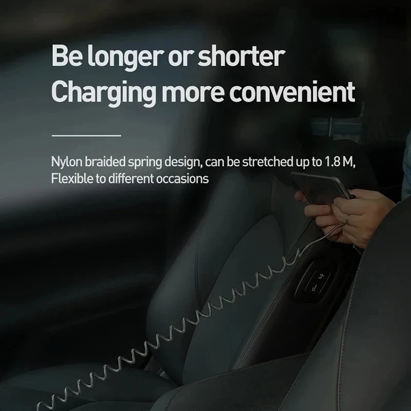 Para Apple 30W USB Cable cargador de coche rápido para iPhone 14 13 12 11 Pro Max 8 Plus X XS accesorios de Cable de carga telescópico de resorte