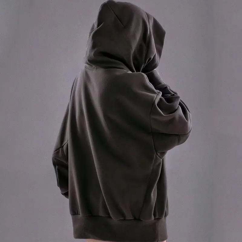 Moletom masculino vintage com capuz gola alta, jaqueta confortável solta, tops de hip-hop, roupa de casa maré trabalhador, outono