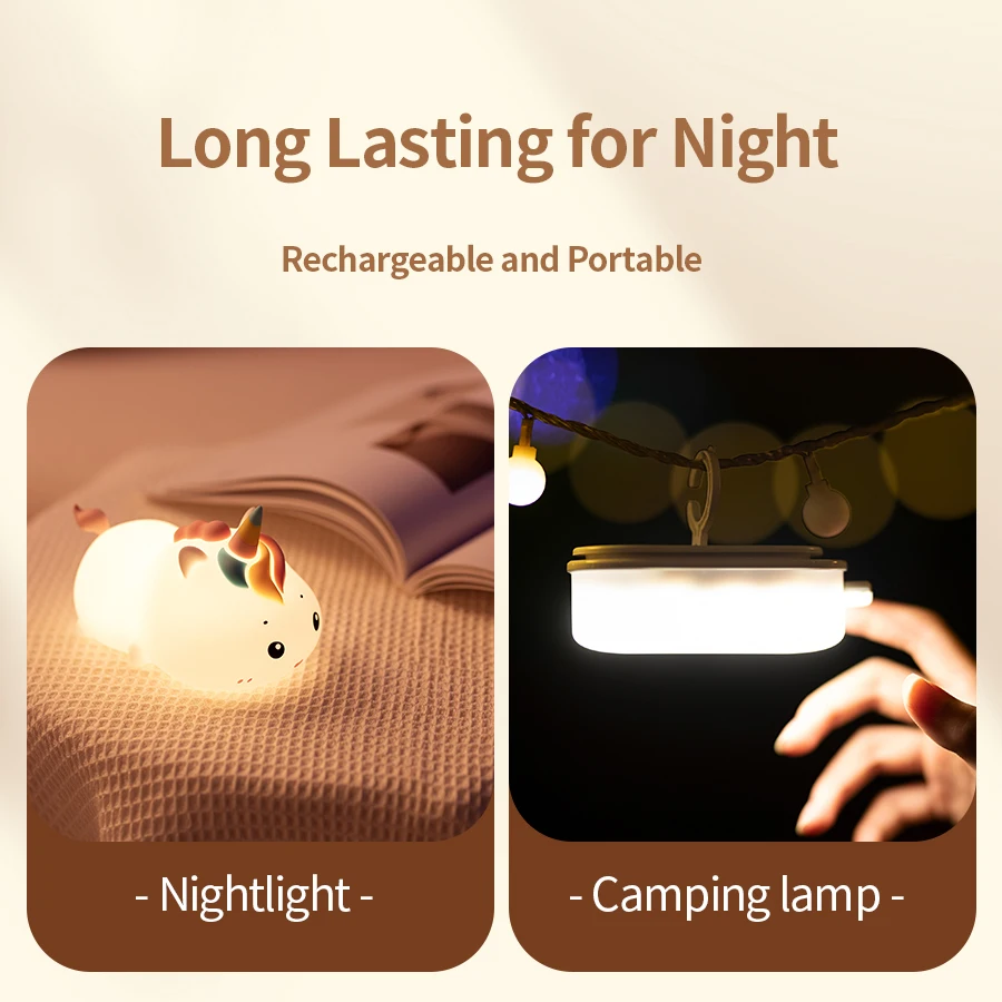 Lampe LED licorne Rechargeable en Silicone, lampe de nuit avec télécommande, intensité variable, lumière d'ambiance pour chevet, chambre à coucher, cadeau créatif