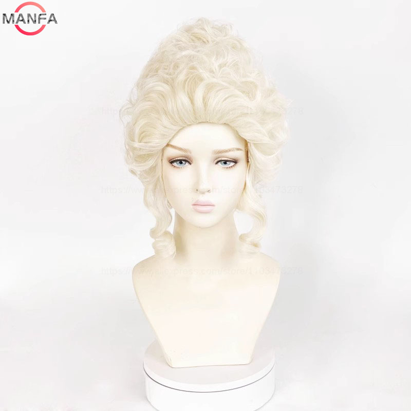 Marie Antoinette คอสเพลย์วิกผมเจ้าหญิง Medium Curly ความร้อนทนผมสังเคราะห์วิกผม + หมวกวิกผม