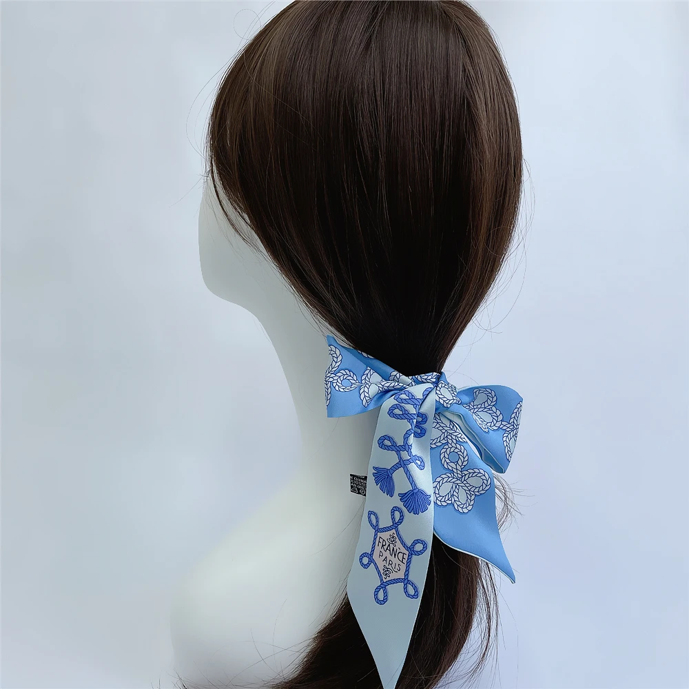 Bufanda con estampado de nudos para mujer, diseño de marca de lujo, bolso ajustado, bufandas, banda para el pelo, bufanda de seda para el cuello, Foulard, 2024