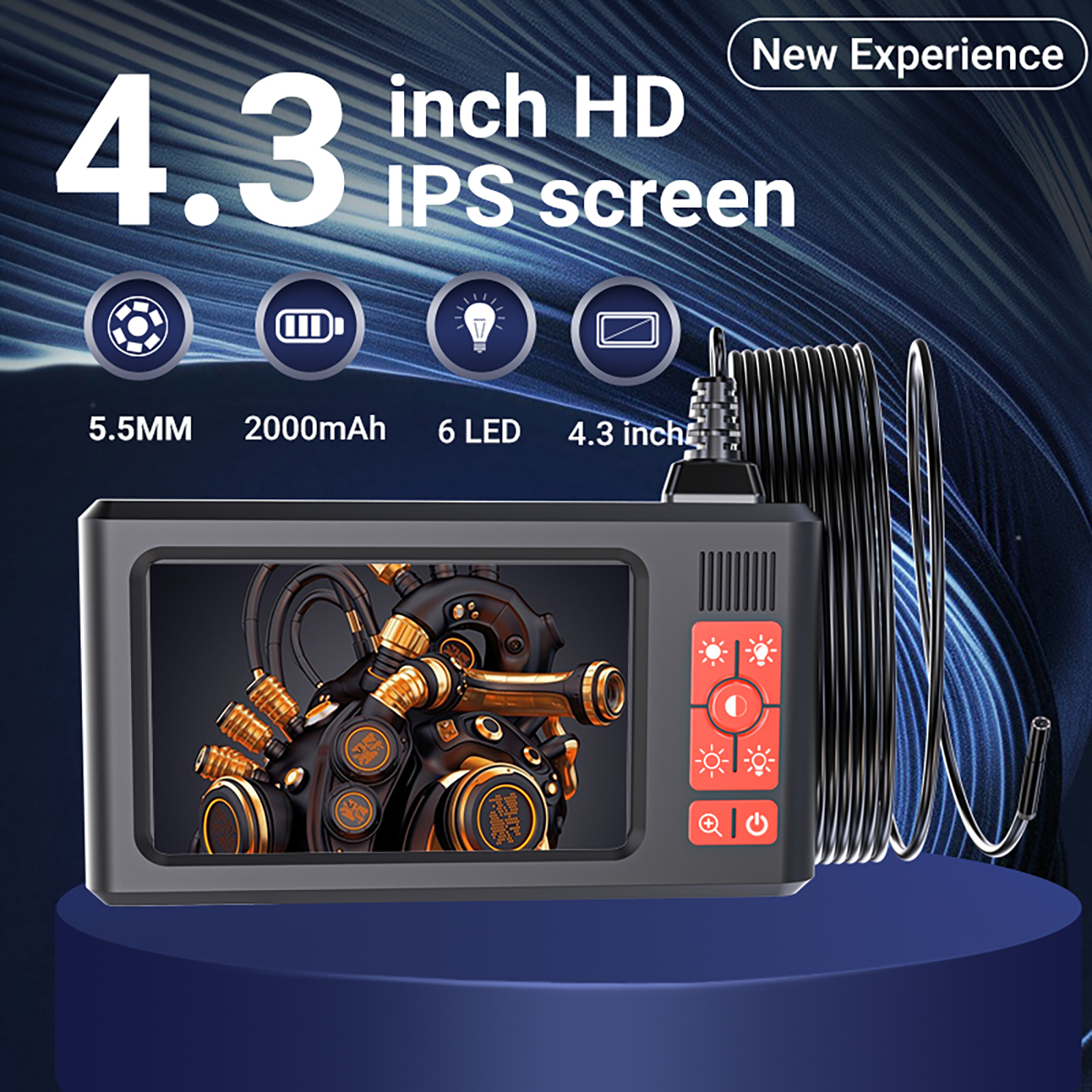 Industrial Endoscope 1080P Digital Borescope Inspection Camera 5.5mm IP67 Waterproof Sewer Camera with 4.3" LCD Screen