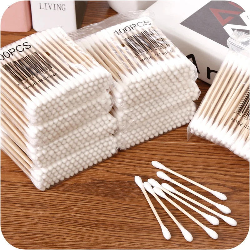 Bastoncillos de algodón de doble cabeza para mujer, 100/500/1000/2000 piezas, bastoncillos de madera para limpieza de nariz y orejas, herramientas para el cuidado de la salud