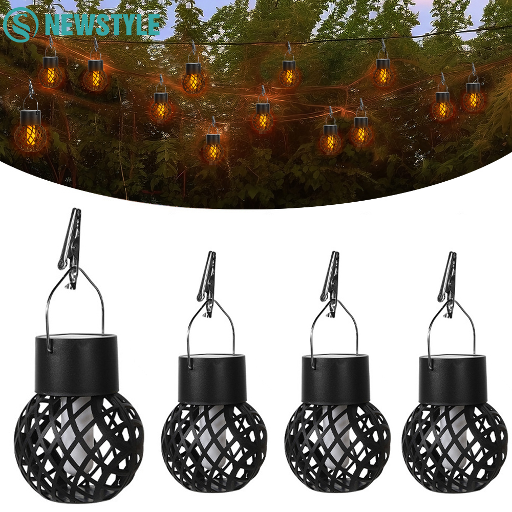 4PC Solar Hängeleuchten Outdoor Garten Flackernde Flamme Lichterketten Wasserdicht Wasserdicht Terrasse Hof Zaun Weihnachtsfeiern