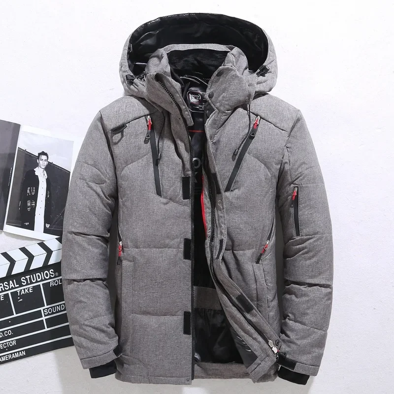 ฤดูหนาวใหม่ผู้ชายHooded Casualปักเป้าแจ็คเก็ตเป็ดสีขาวลงเสื้อคุณภาพสูงชายกลางแจ้งWindproof WARMฤดูหนาวParkasขนาด 5