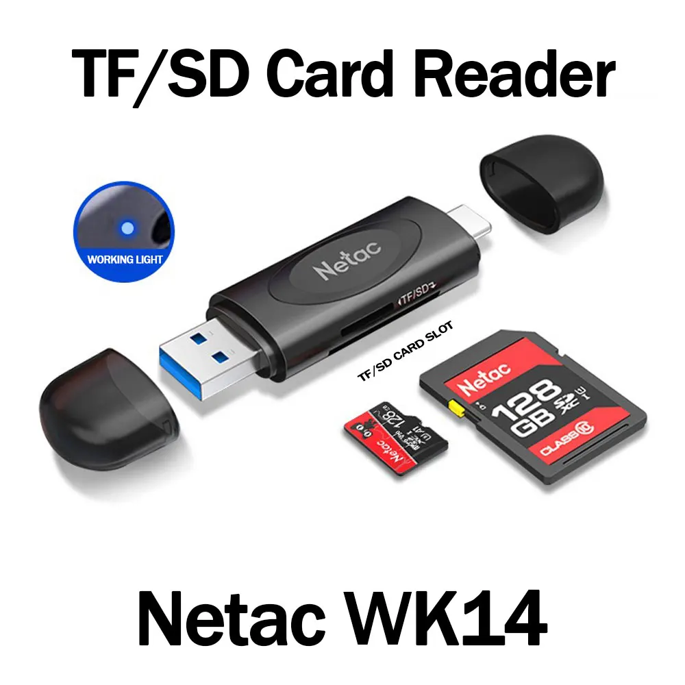 Netac WK14 Czytnik kart USB3.0 Hub Szybka transmisja 2 w 1 Wielofunkcyjny konwerter TF/SD Aparat fotograficzny Telefon Komputer Podwójne zastosowanie