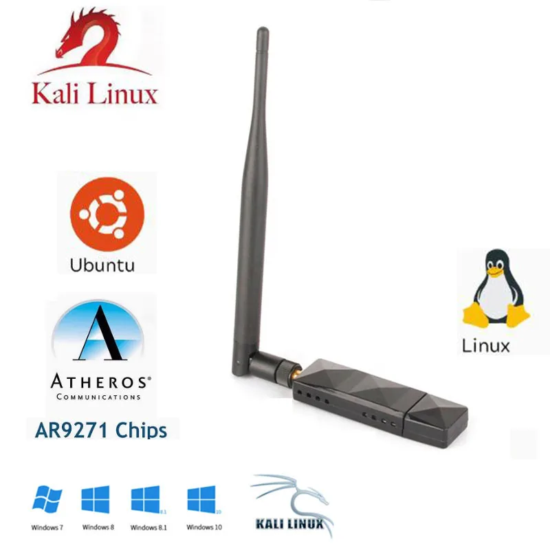 Набор микросхем Atheros AR9271, 150 Мбит/с, беспроводной USB-адаптер Wi-Fi, сетевая карта 802.11n с антенной 5 дБ для Windows/8/10/Kali Linux