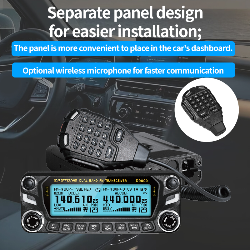 Zastone D9000 walkie talkie para coche estación de Radio 50W UHF/VHF 136-174/400-520MHz radio bidireccional Ham transceptor HF