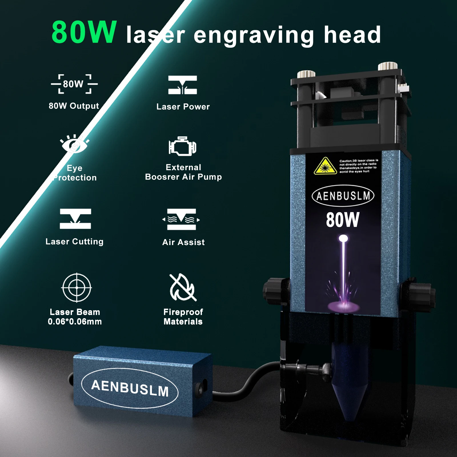 AENBUSLM 40W 80W Módulo de corte a laser 450mm Cabeça de gravação a laser de luz azul com assistência de ar Cortador de madeira CNC Gravação a laser