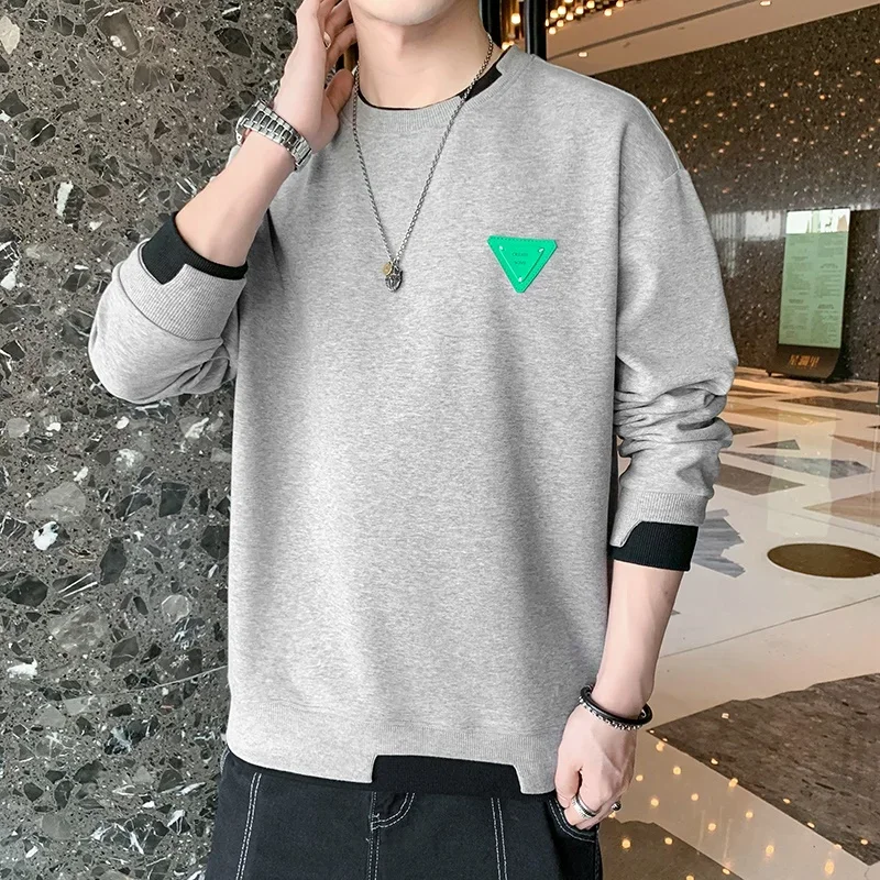秋/冬のカジュアルメンズセーター長袖プルオーバーファッションコントラストクルーネックスウェットシャツストリート男性服 M-4XL
