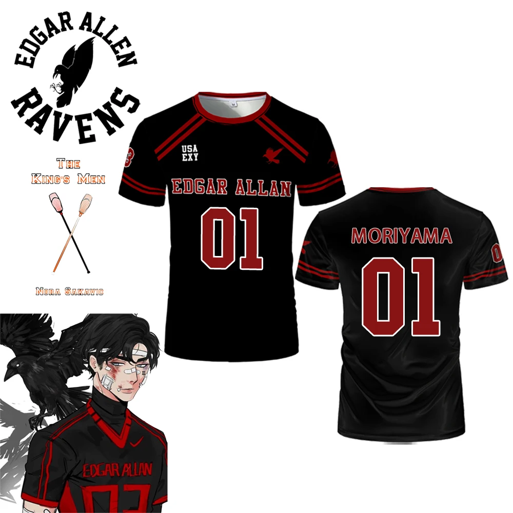 2025 nuevo The Foxhole Court Edgar Allan Ravens Lacrosse Jersey Cosplay Riko Moriyama camiseta 3D todo para el juego uniforme para niños